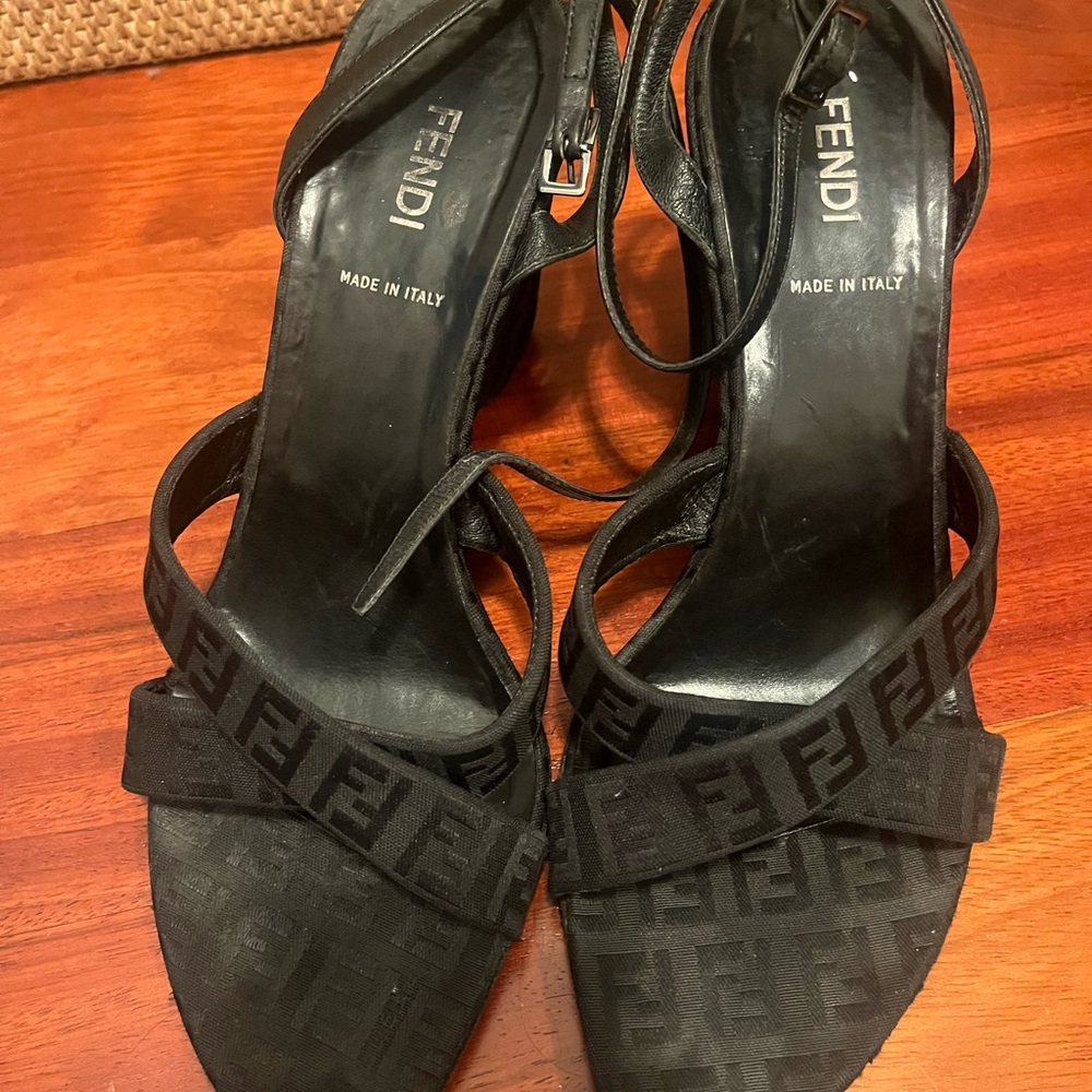 Fendi Black Monogram Ankle Strap Sandals